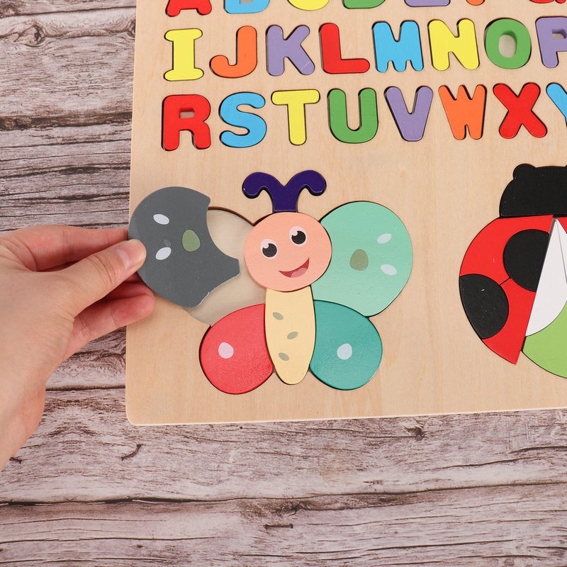 Wooden Kidsren'S Number Letter Matching Puzzle Baby Educational Early Education Wisdom Brain Logical Thinking Puzzle Toy - Image 3